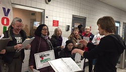 Raised Voices busking to raise funds for Medical Aid for Palestinians in 2019